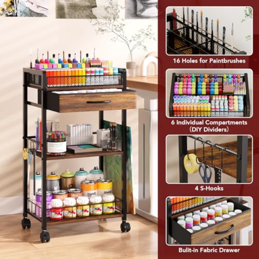 3 Tier Rolling Cart - Metal Ut - Art Craft Organizer recensione e prezzo